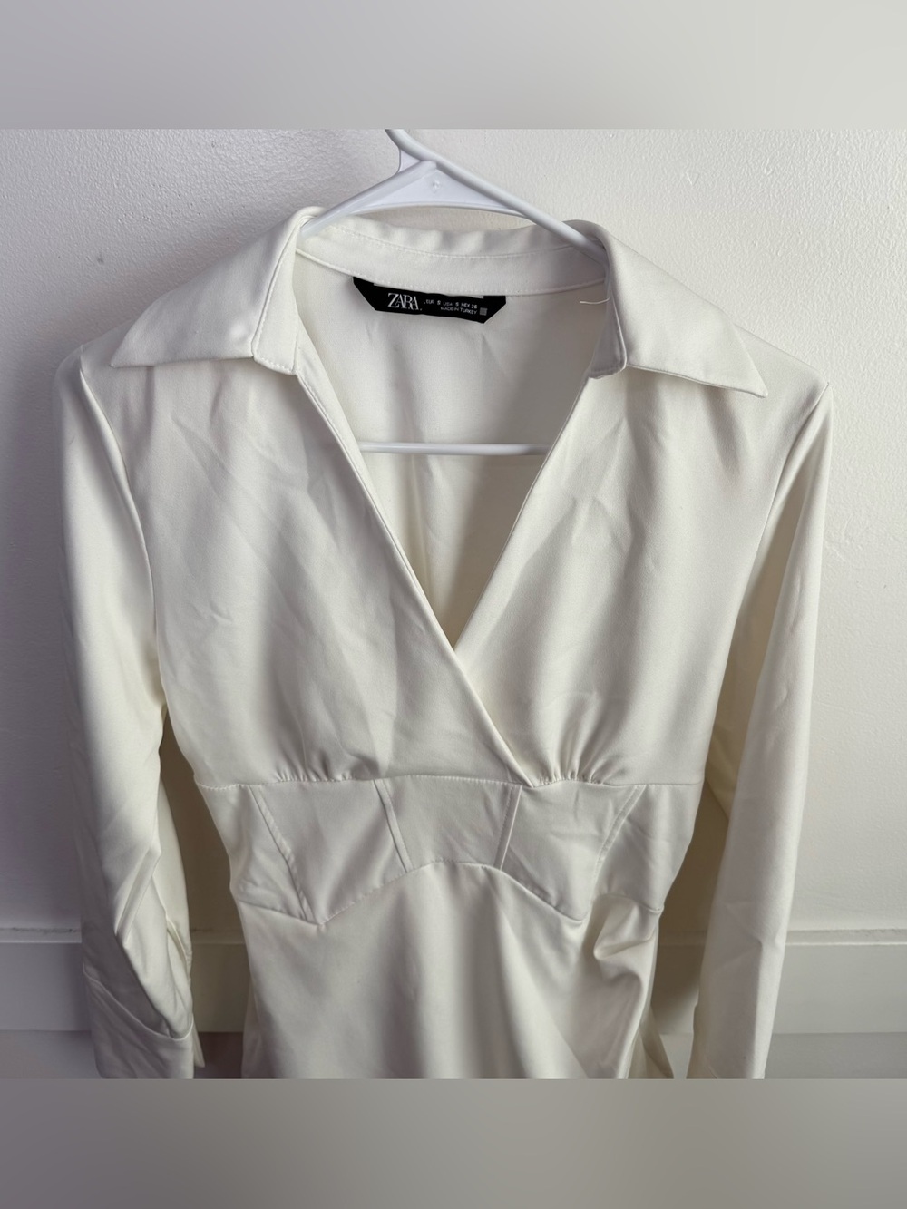 ZARA Oyster White Ruched Corset Long Sleeve Dress - Picture 7 of 11